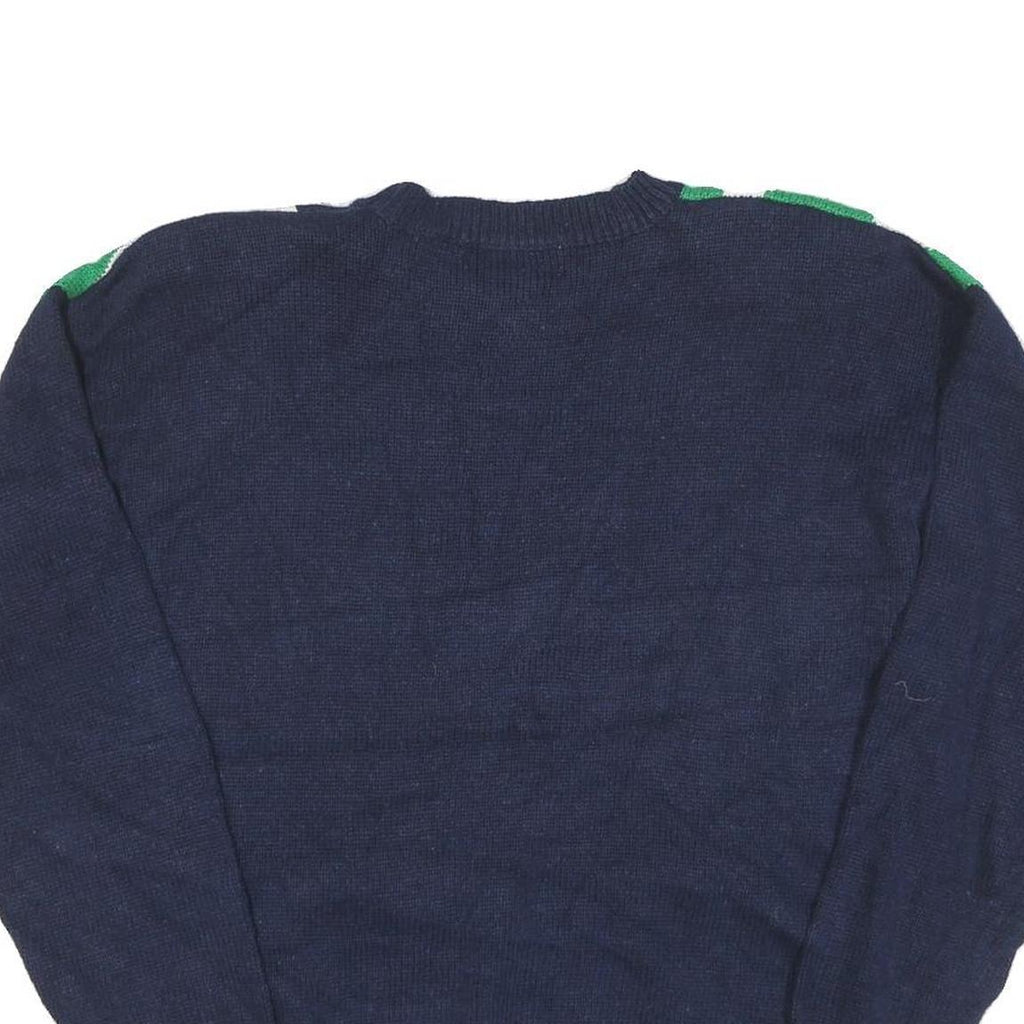 JOAN LESLIE Womens Navy Blue Green White Patterned Cotton Blend Jumper Crew Neck