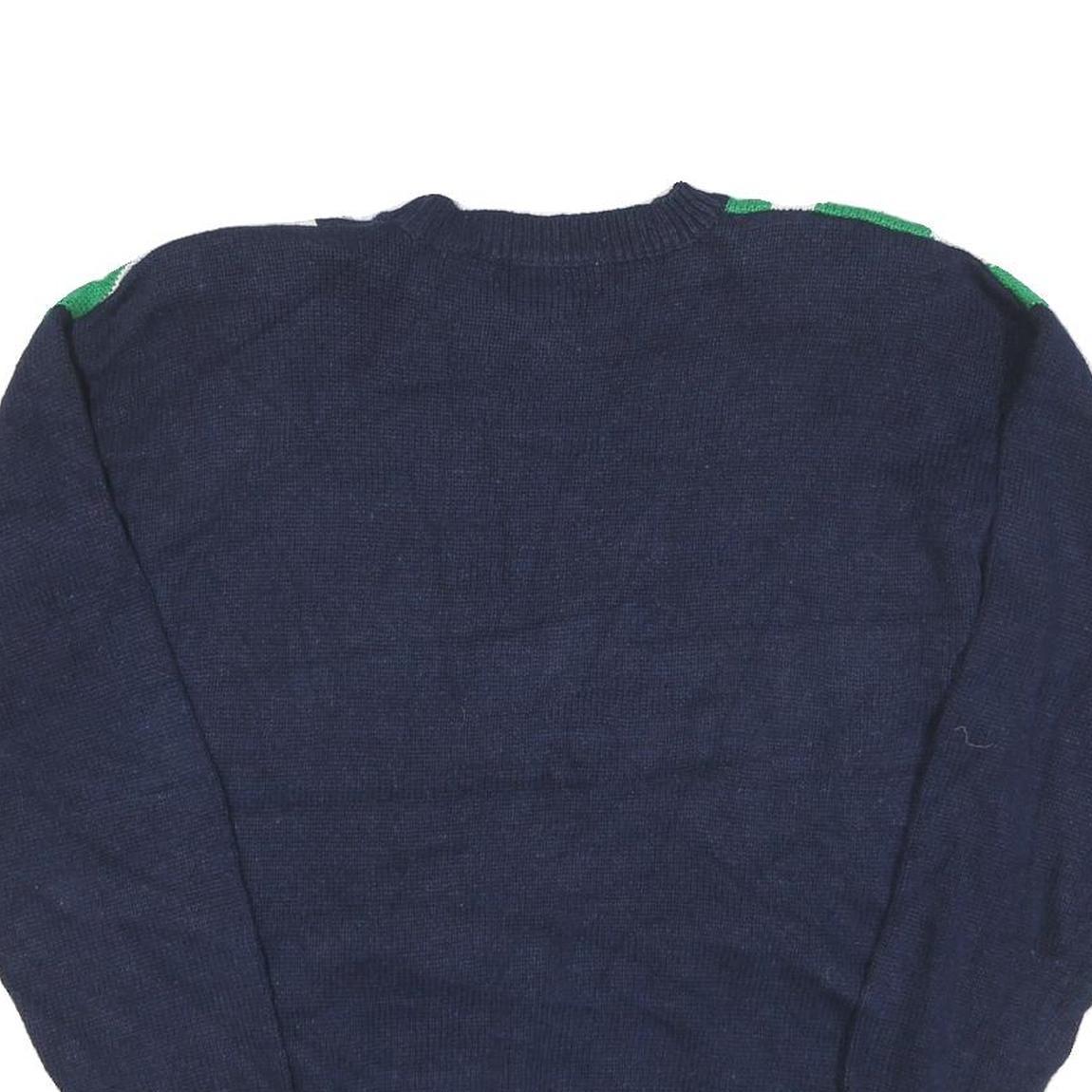 JOAN LESLIE Womens Navy Blue Green White Patterned Cotton Blend Jumper Crew Neck