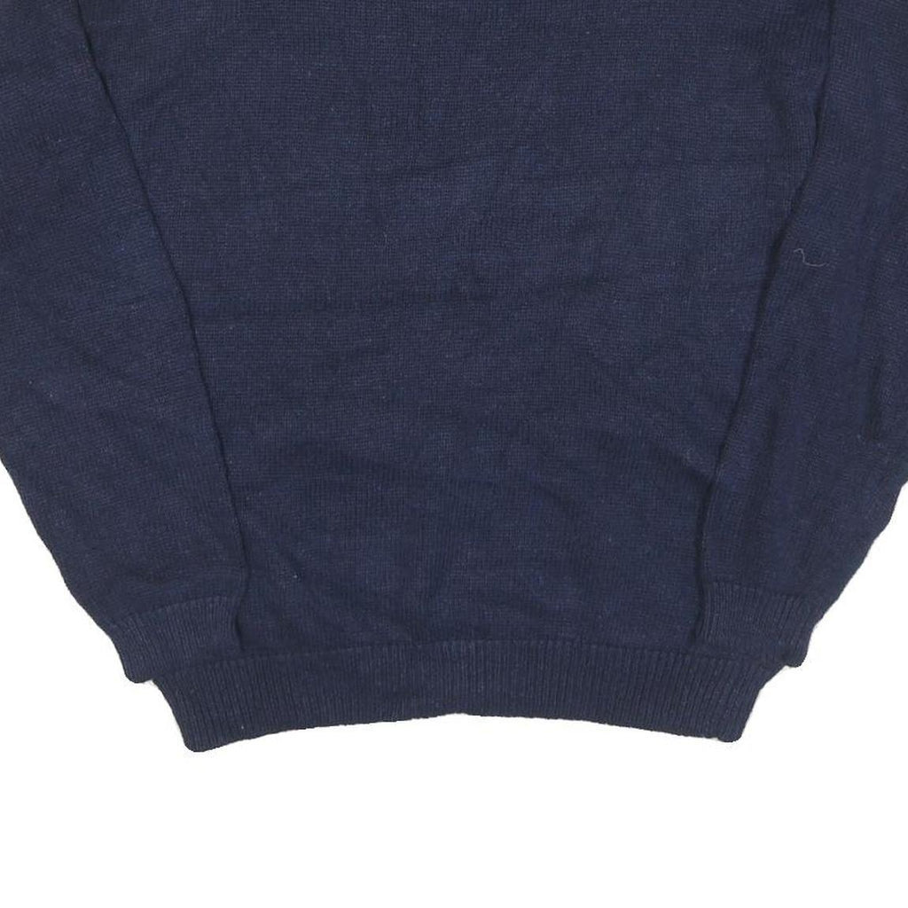 JOAN LESLIE Womens Navy Blue Green White Patterned Cotton Blend Jumper Crew Neck