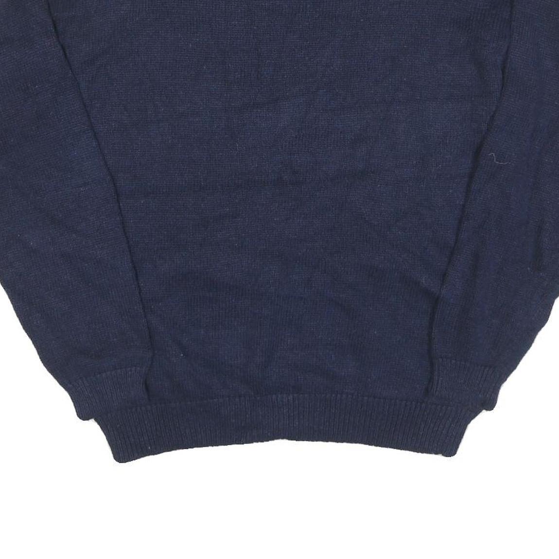 JOAN LESLIE Womens Navy Blue Green White Patterned Cotton Blend Jumper Crew Neck