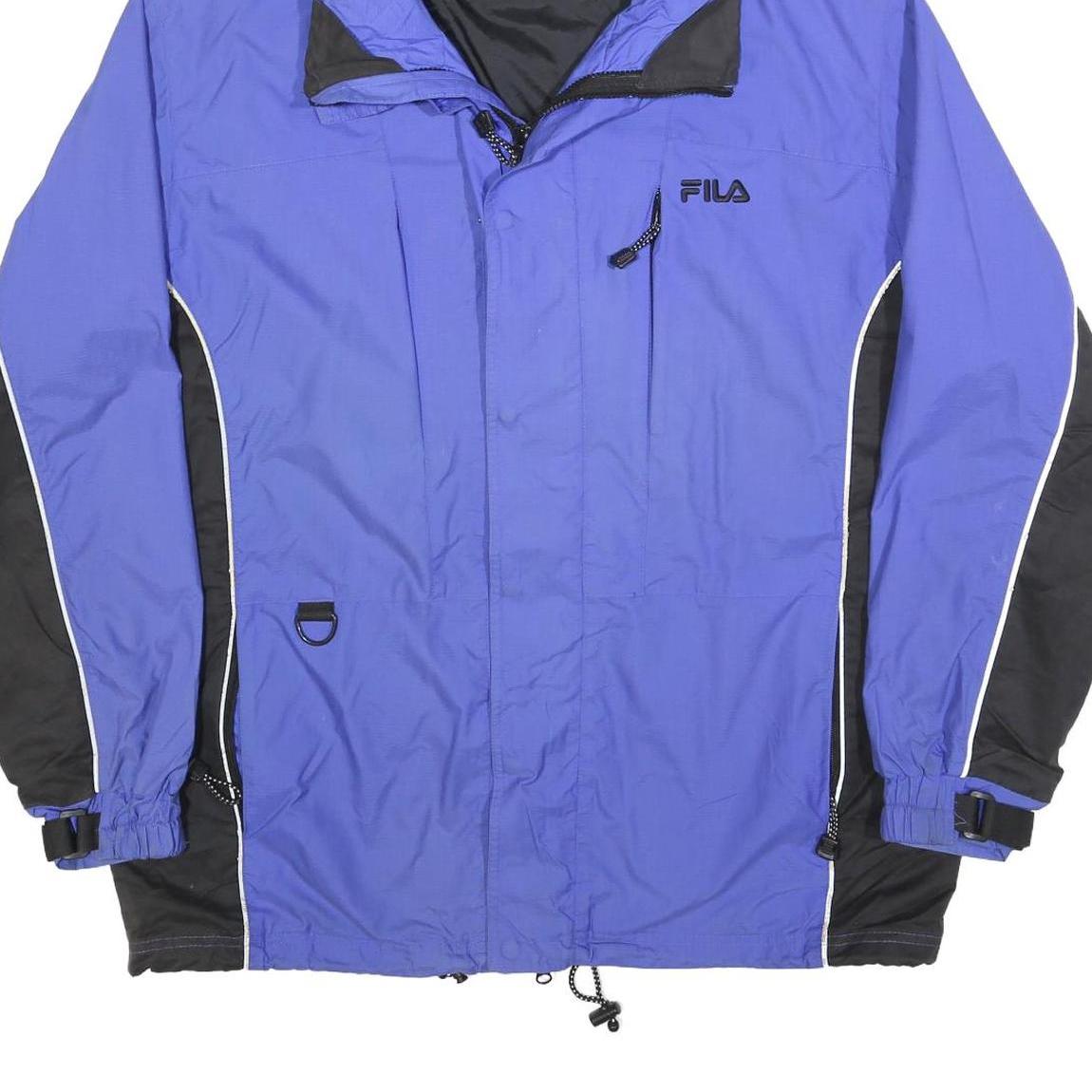 FILA Mens Blue & Black Outdoor Jacket L Polyester Blend Zip Hooded Sport