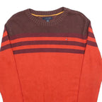 TOMMY HILFIGER Boys Brown & Red Patterned Crew Neck Jumper L Cotton Blend Knit