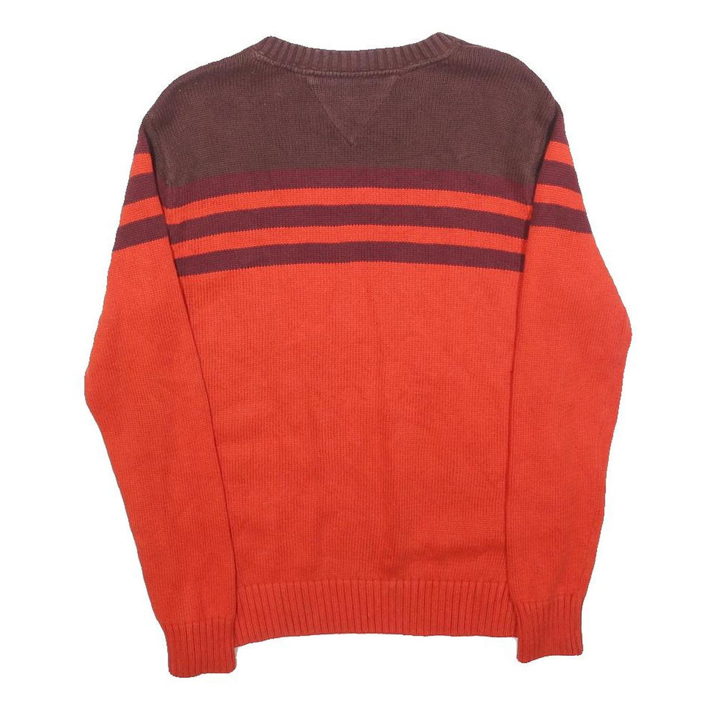 TOMMY HILFIGER Boys Brown & Red Patterned Crew Neck Jumper L Cotton Blend Knit