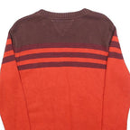 TOMMY HILFIGER Boys Brown & Red Patterned Crew Neck Jumper L Cotton Blend Knit