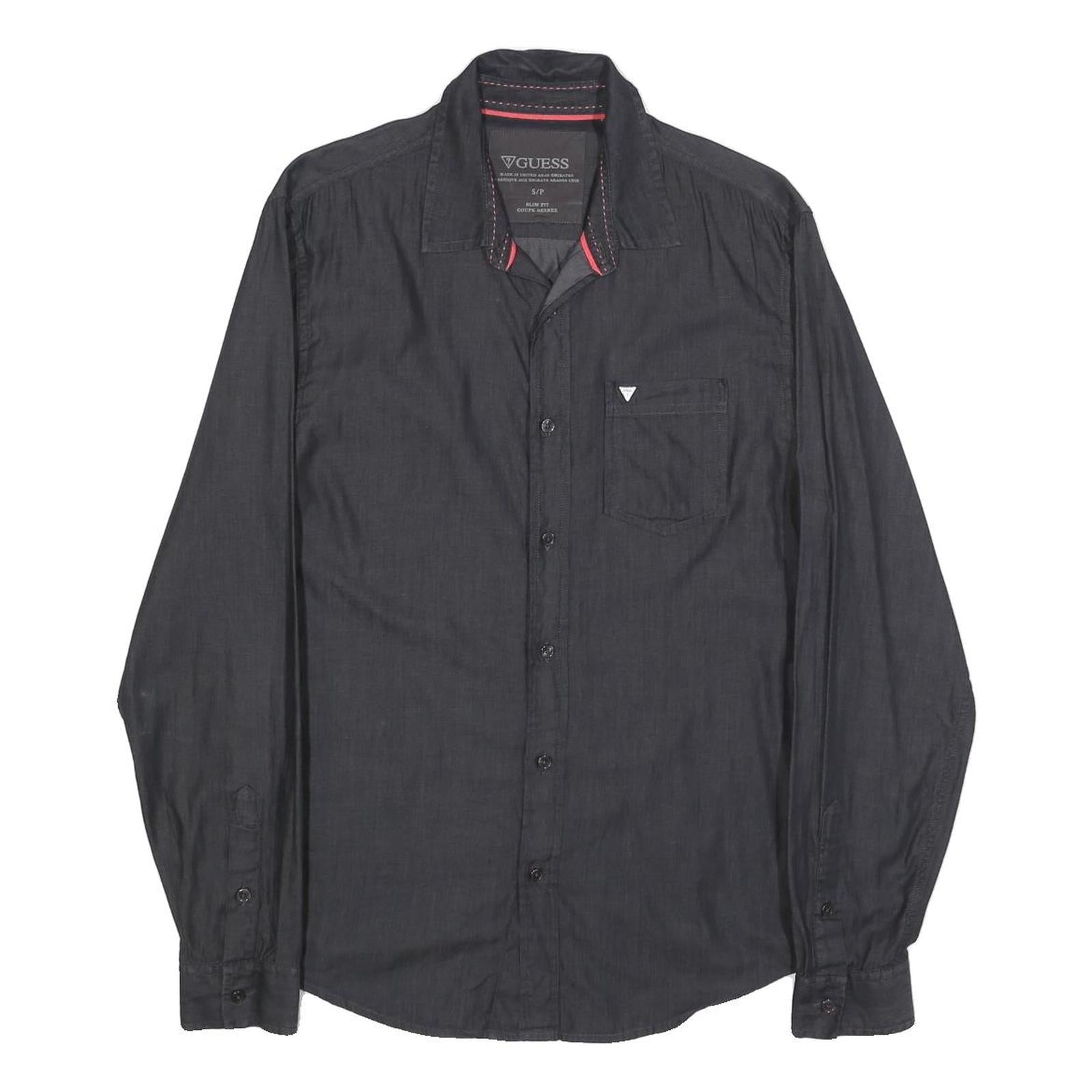 GUESS Mens Black Slim Fit Shirt S Cotton Blend Long Sleeve Stylish Casual