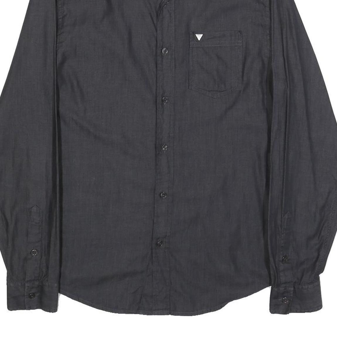 GUESS Mens Black Slim Fit Shirt S Cotton Blend Long Sleeve Stylish Casual