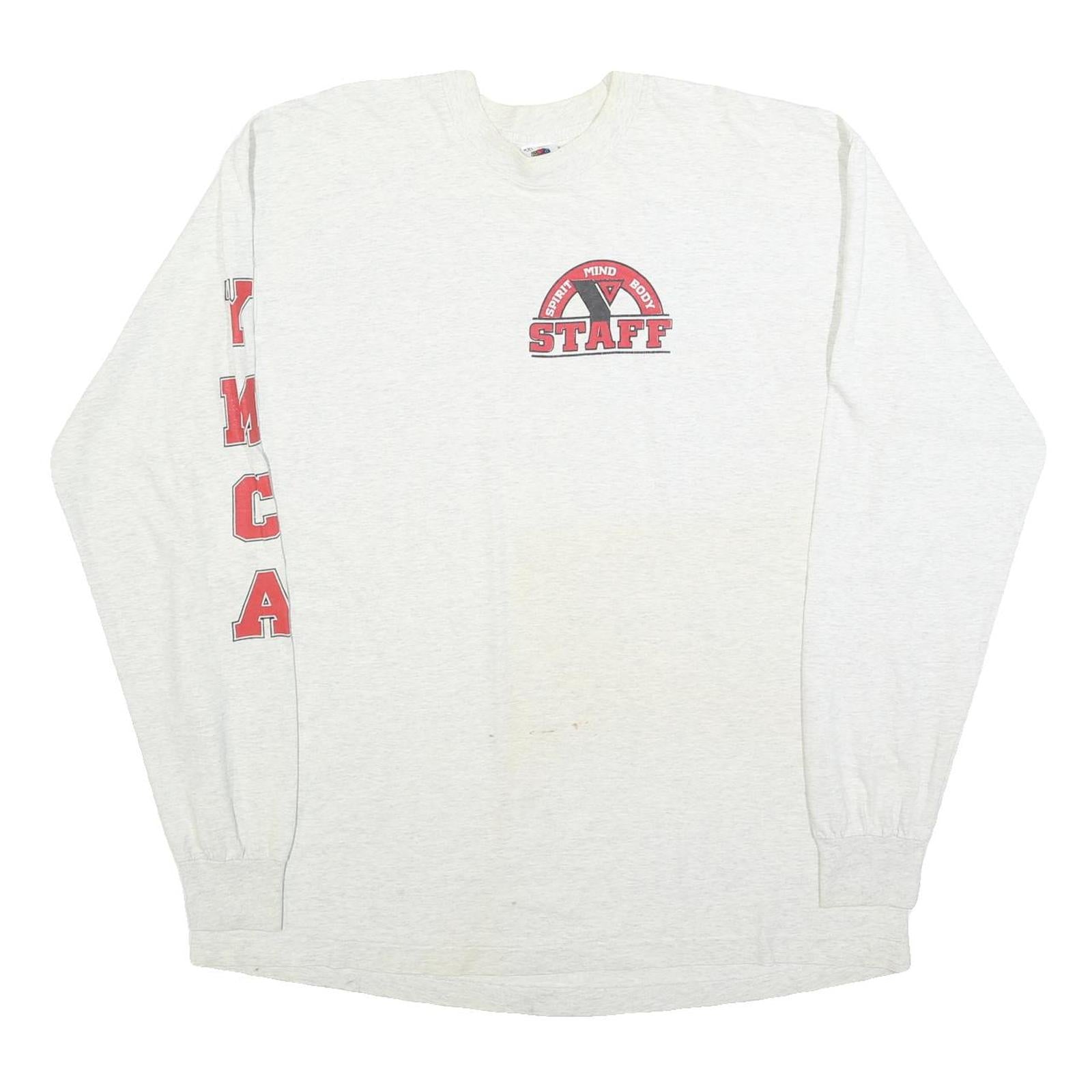 FRUIT OF THE LOOM Mens White Staff Graphic Long Sleeve Crew Neck 2XL Cotton