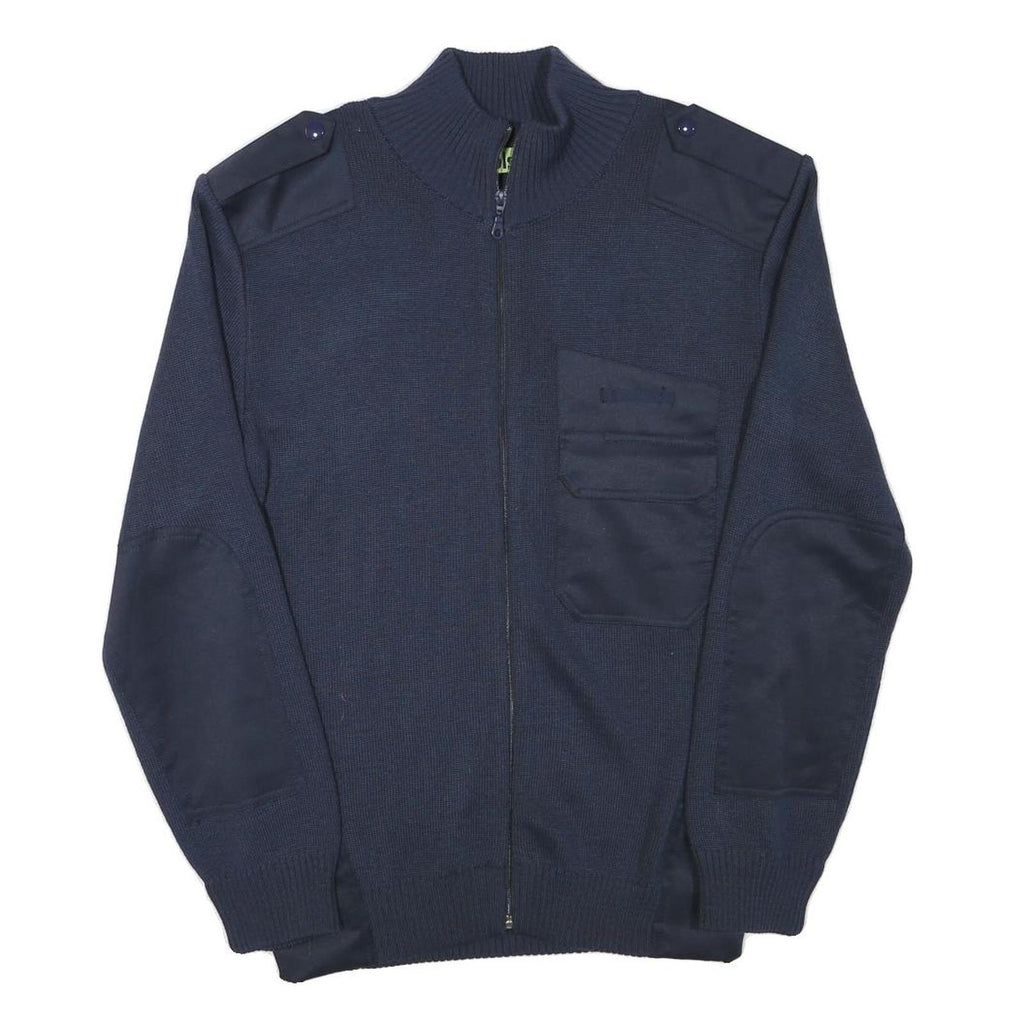 BLS Mens Navy Blue Plain Full Zip Wool Blend Jumper XS Military Style Pockets