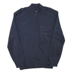 BLS Mens Navy Blue Plain Full Zip Wool Blend Jumper XS Military Style Pockets