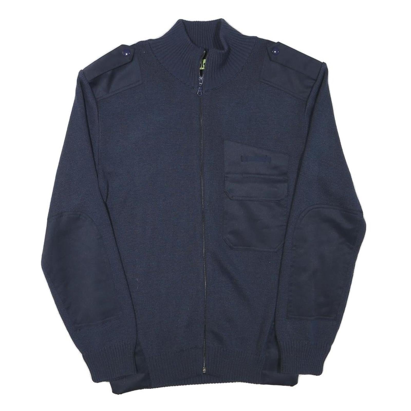 BLS Mens Navy Blue Plain Full Zip Wool Blend Jumper XS Military Style Pockets