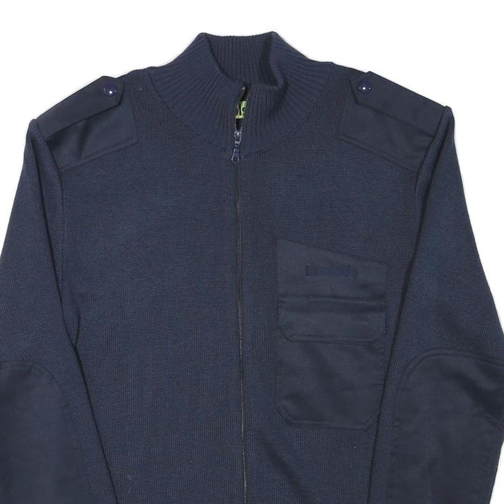 BLS Mens Navy Blue Plain Full Zip Wool Blend Jumper XS Military Style Pockets