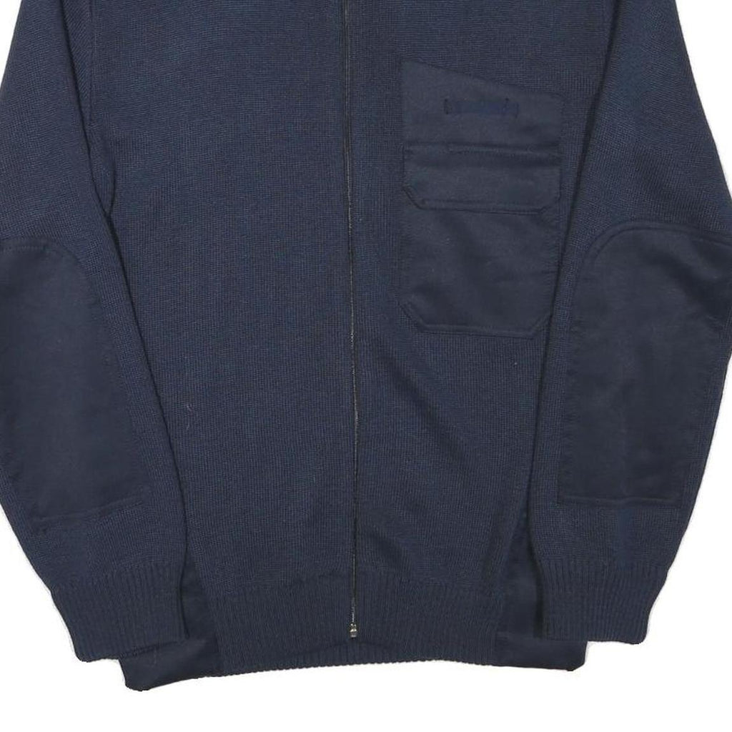 BLS Mens Navy Blue Plain Full Zip Wool Blend Jumper XS Military Style Pockets