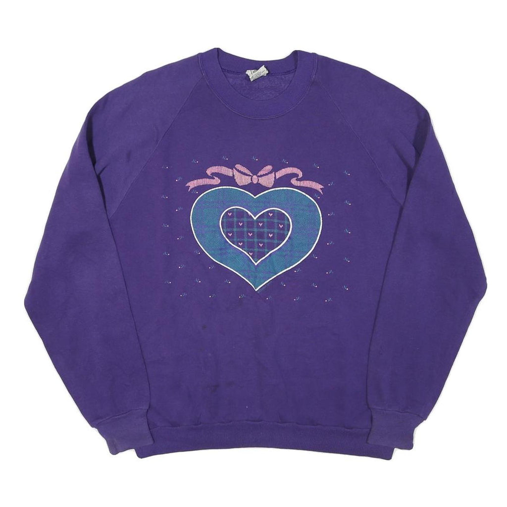 GOPHER Womens Purple & Blue Heart Graphic Crew Neck XL Cotton Blend Sweatshirt