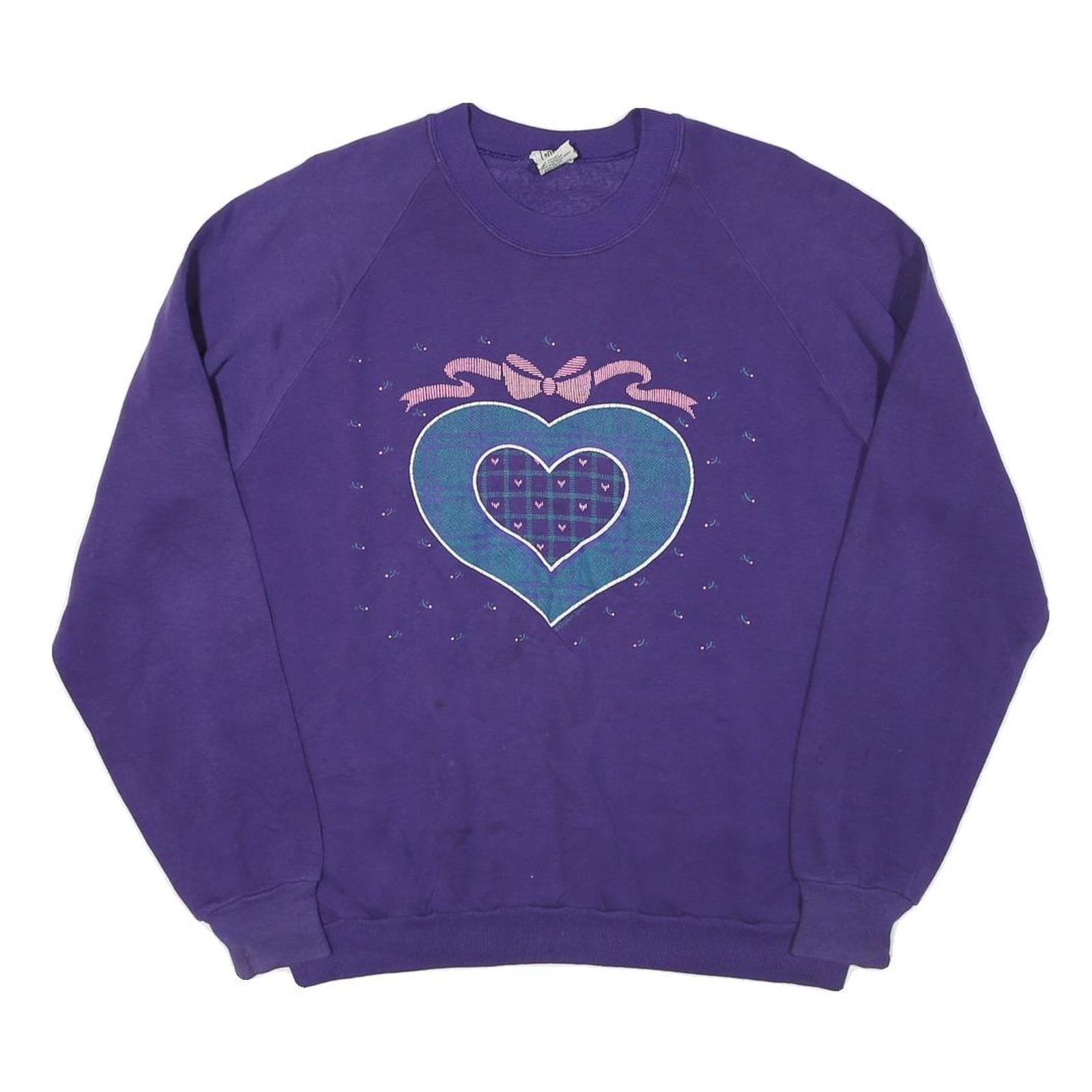 GOPHER Womens Purple & Blue Heart Graphic Crew Neck XL Cotton Blend Sweatshirt