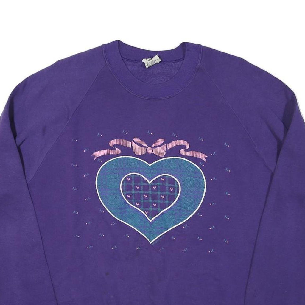 GOPHER Womens Purple & Blue Heart Graphic Crew Neck XL Cotton Blend Sweatshirt