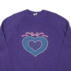 GOPHER Womens Purple & Blue Heart Graphic Crew Neck XL Cotton Blend Sweatshirt