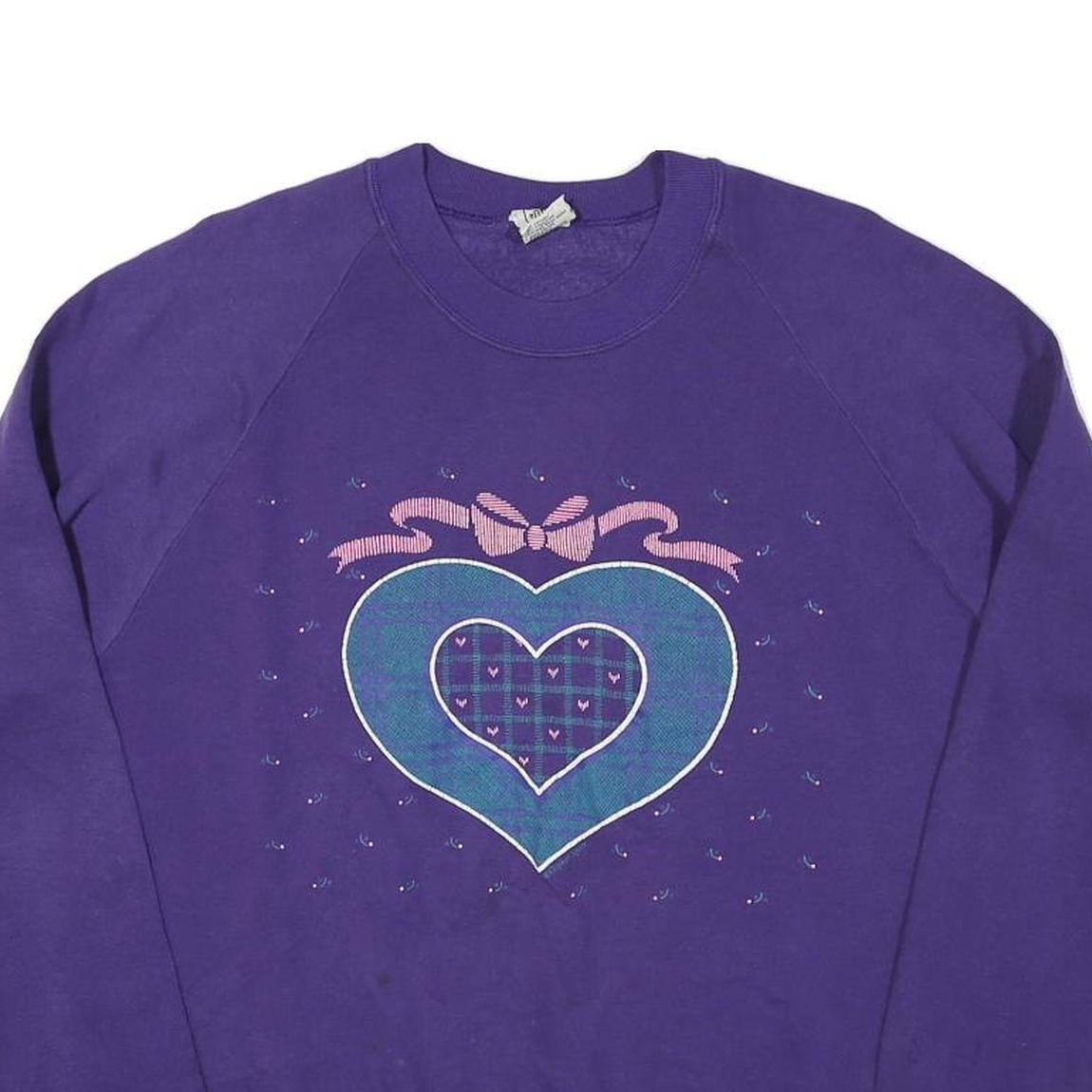 GOPHER Womens Purple & Blue Heart Graphic Crew Neck XL Cotton Blend Sweatshirt