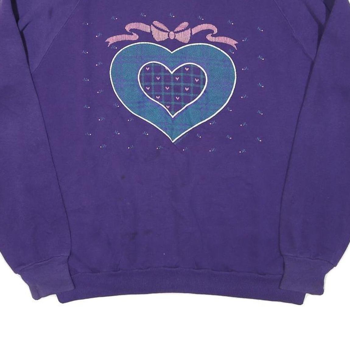 GOPHER Womens Purple & Blue Heart Graphic Crew Neck XL Cotton Blend Sweatshirt
