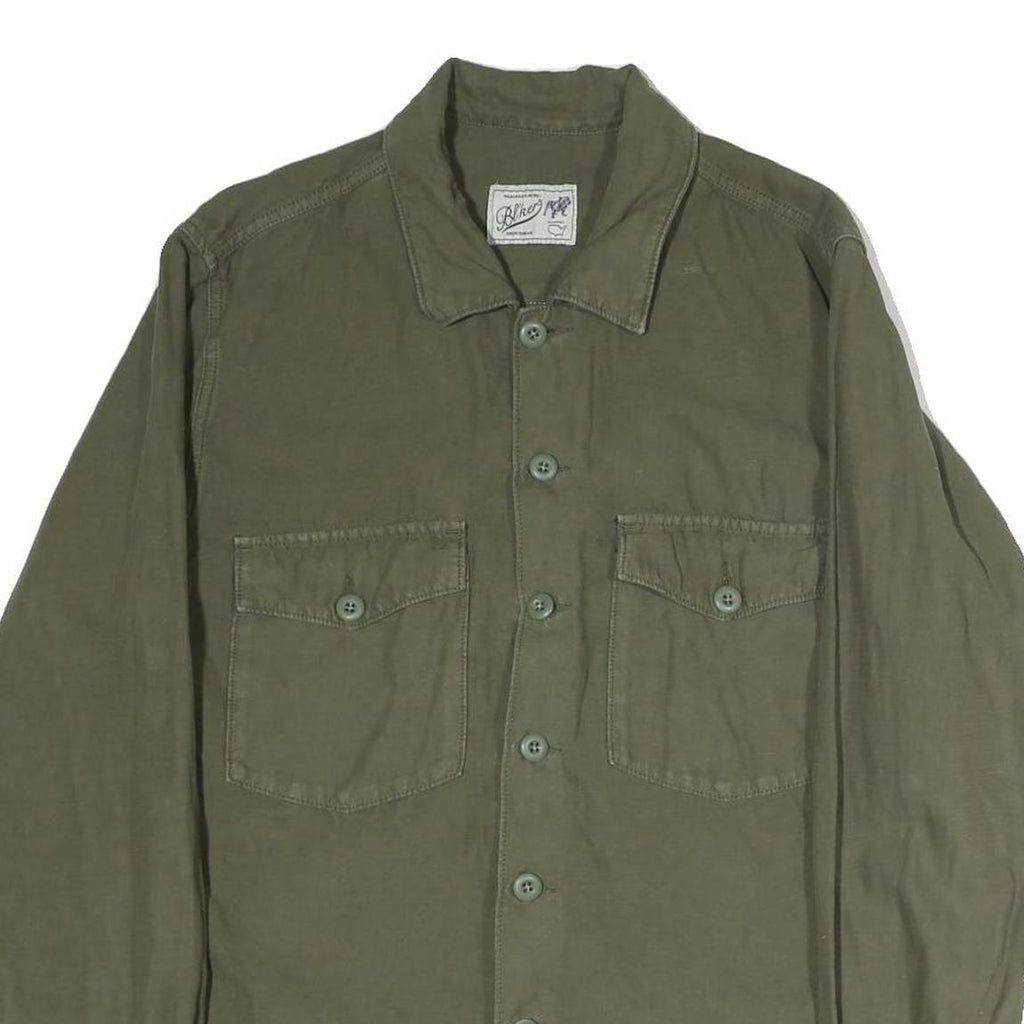 BL'KER Mens Green Button Cotton Shirt Jacket M Plain Casual Lightweight