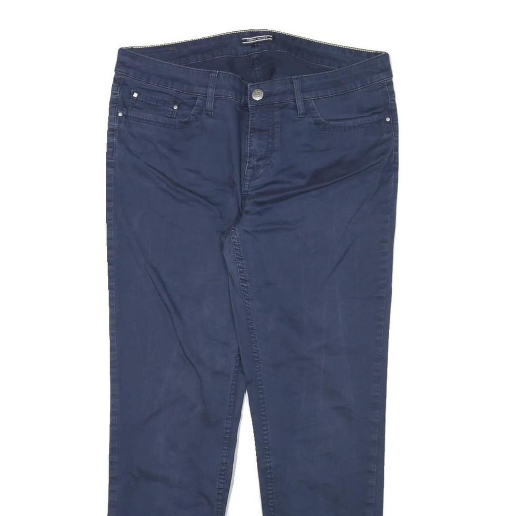 TOMMY HILFIGER Womens Cotton Blend Navy Slim Slim Leg Trousers W32 L25 Zipper