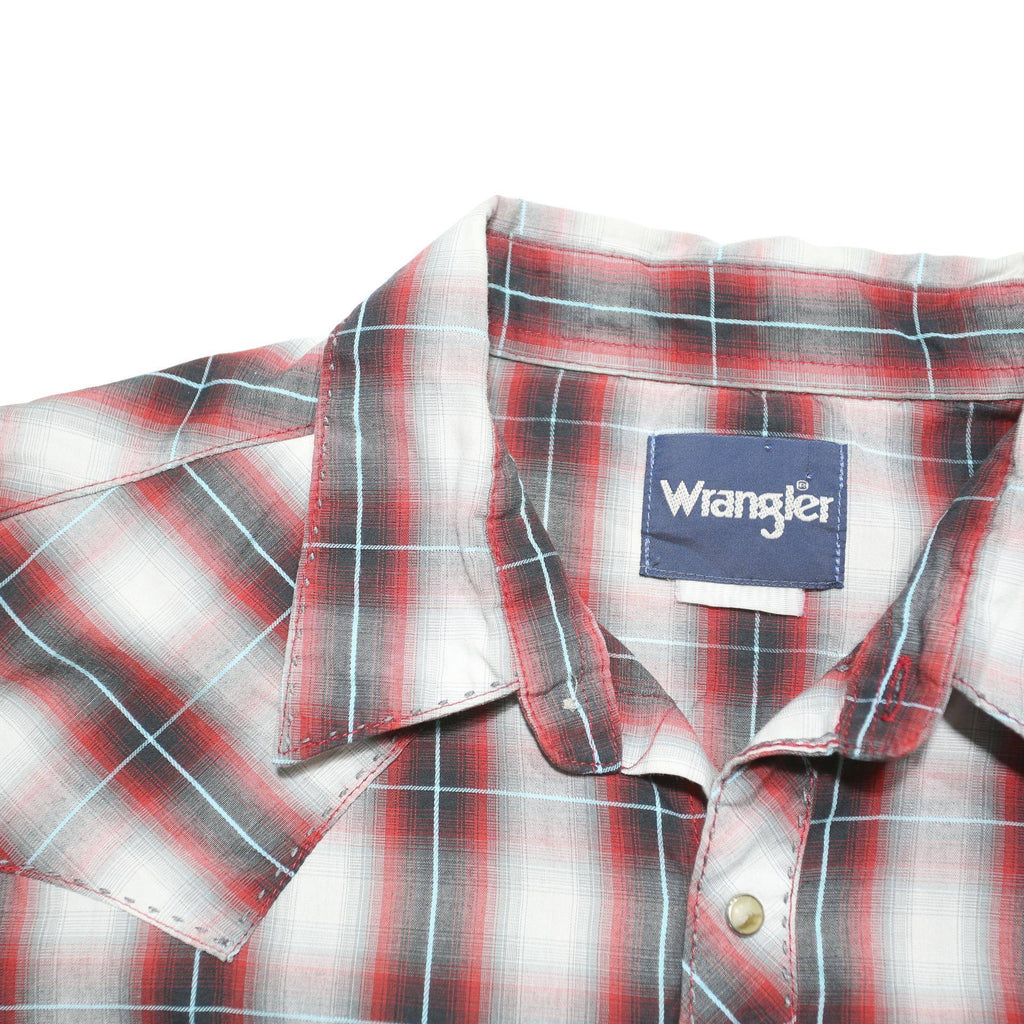 WRANGLER Mens Red Black & White Plaid Shirt XL Cotton Blend Western Style