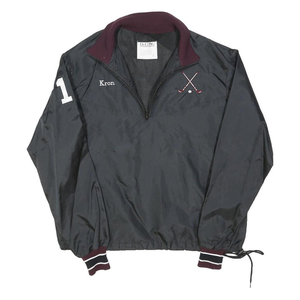 DE LONG Mens Black & Burgundy Field Hockey Nylon Jacket M Zip Collar