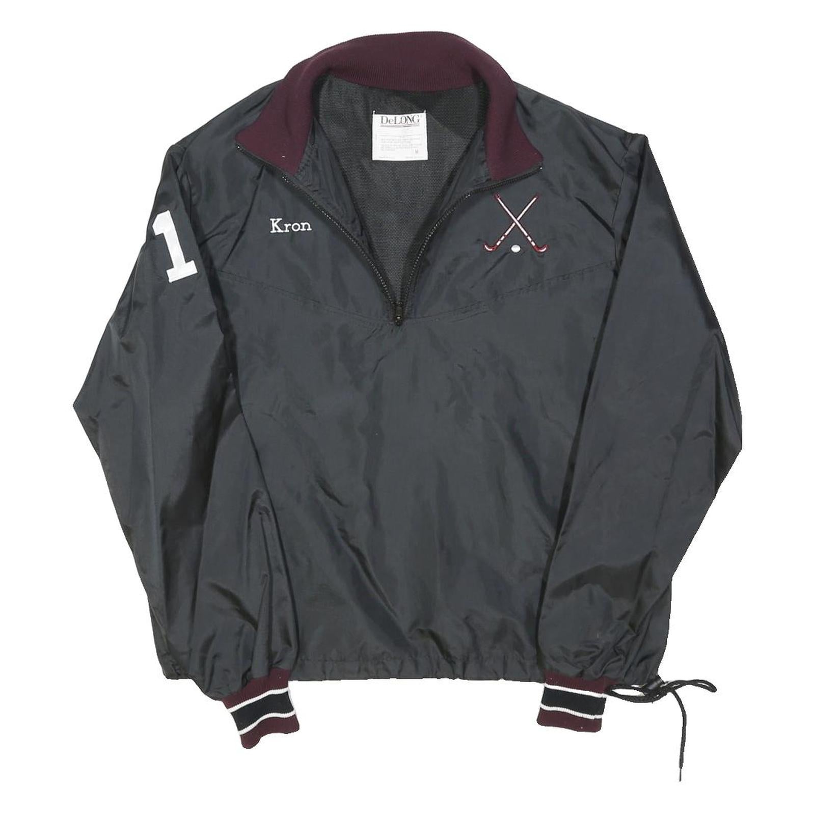 DE LONG Mens Black & Burgundy Field Hockey Nylon Jacket M Zip Collar