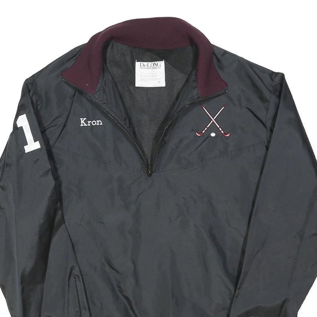 DE LONG Mens Black & Burgundy Field Hockey Nylon Jacket M Zip Collar