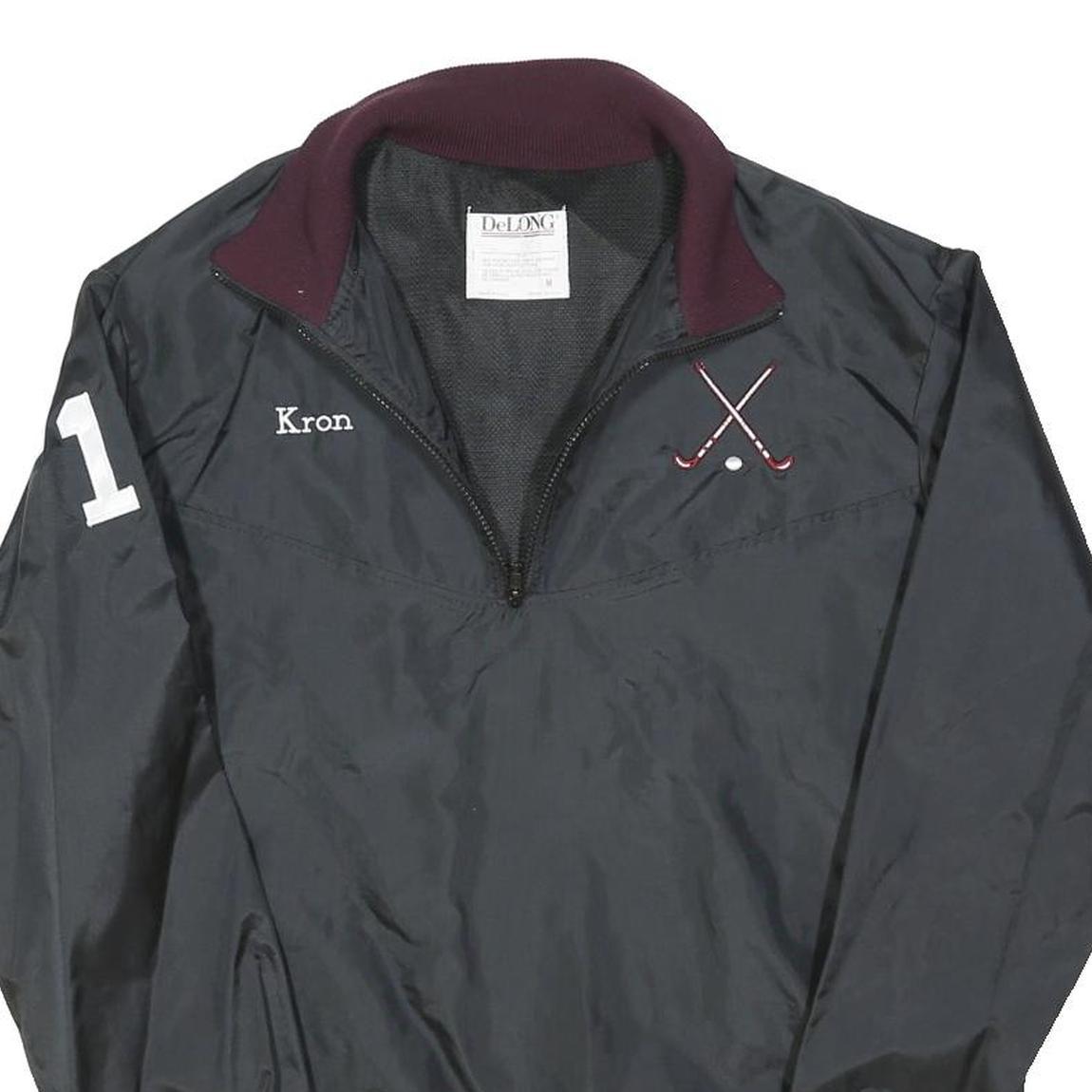DE LONG Mens Black & Burgundy Field Hockey Nylon Jacket M Zip Collar