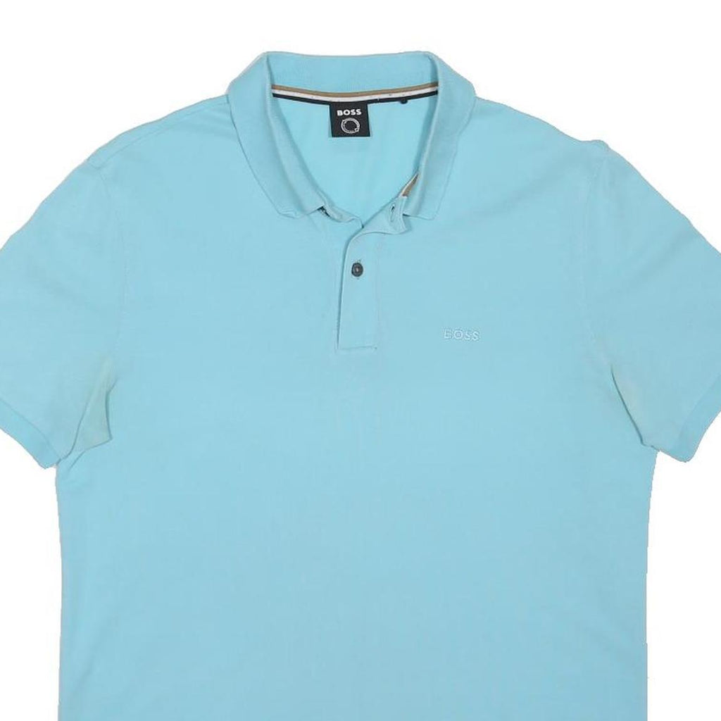 BOSS Mens Blue Short Sleeve Polo Shirt Regular Fit Cotton Blend M Casual Smart