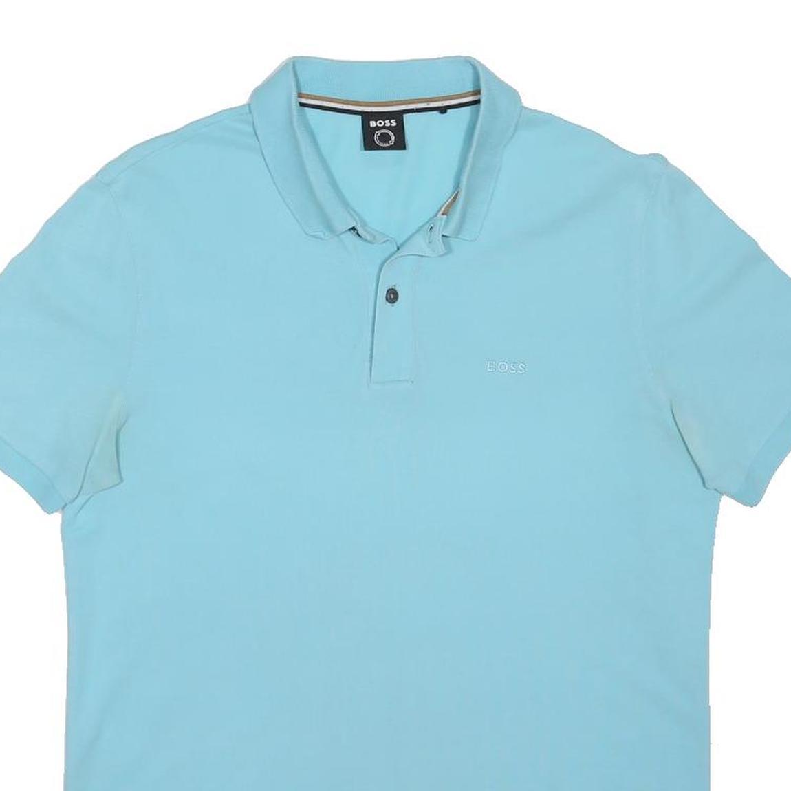 BOSS Mens Blue Short Sleeve Polo Shirt Regular Fit Cotton Blend M Casual Smart