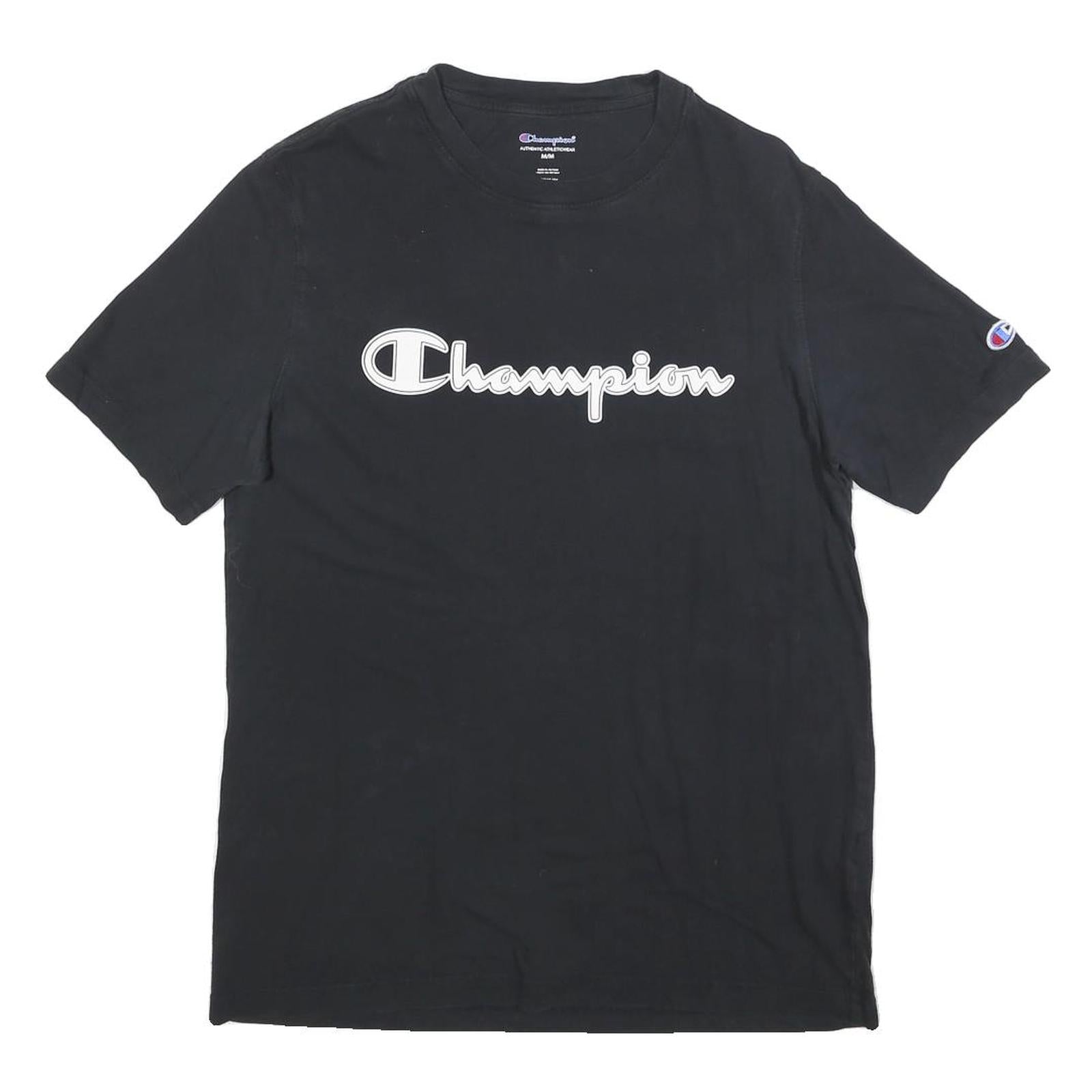 CHAMPION Mens Black Graphic T-Shirt M Short Sleeve Crew Neck Logo Print