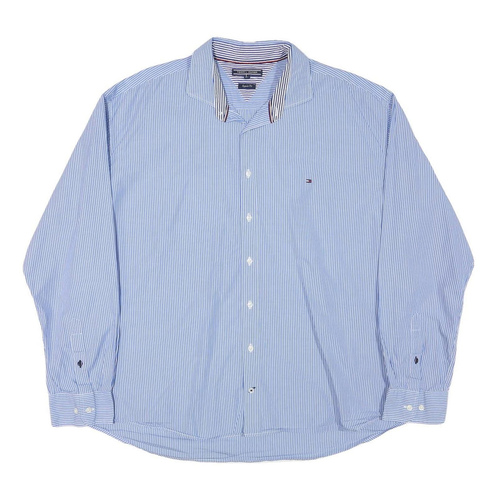 TOMMY HILFIGER Mens Blue & White Striped Shirt 2XL Regular Fit Classic