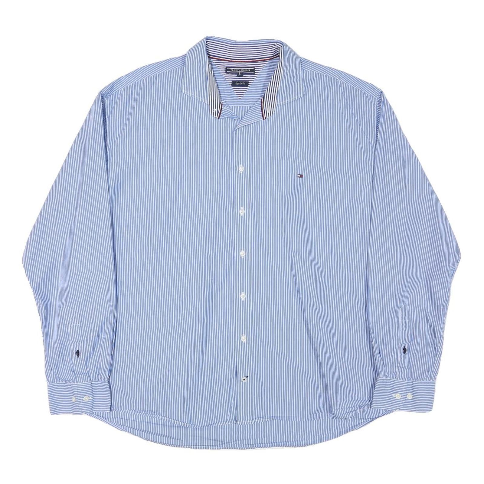 TOMMY HILFIGER Mens Blue & White Striped Shirt 2XL Regular Fit Classic