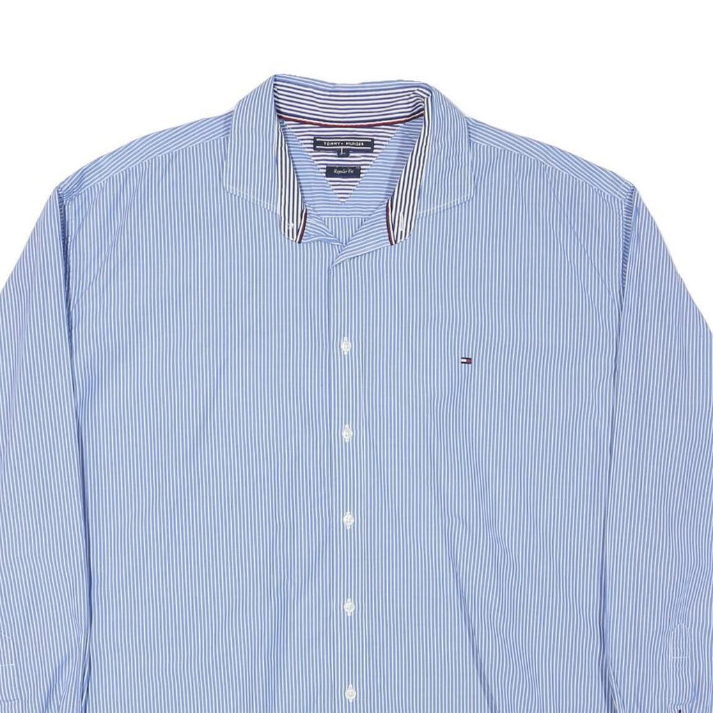 TOMMY HILFIGER Mens Blue & White Striped Shirt 2XL Regular Fit Classic