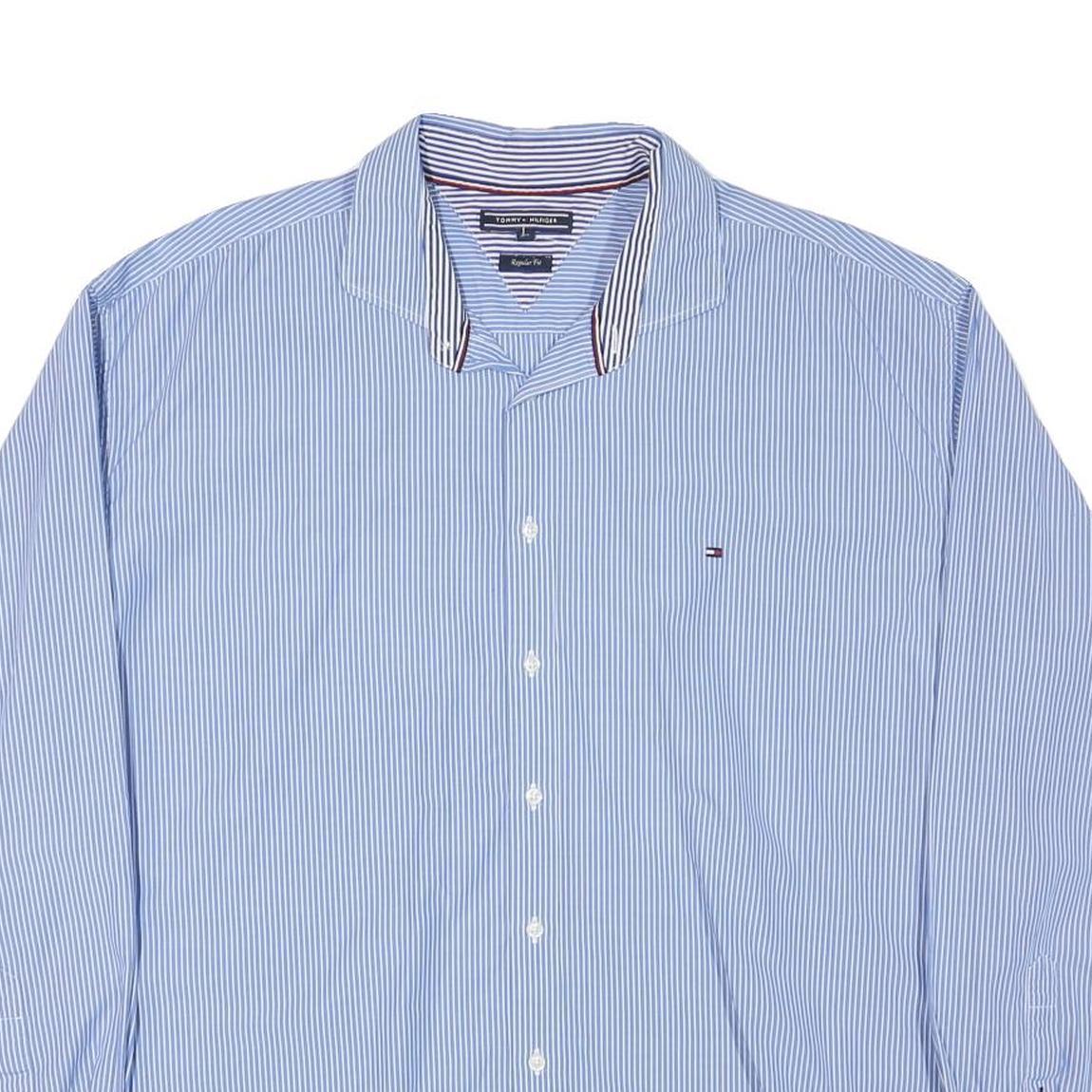 TOMMY HILFIGER Mens Blue & White Striped Shirt 2XL Regular Fit Classic