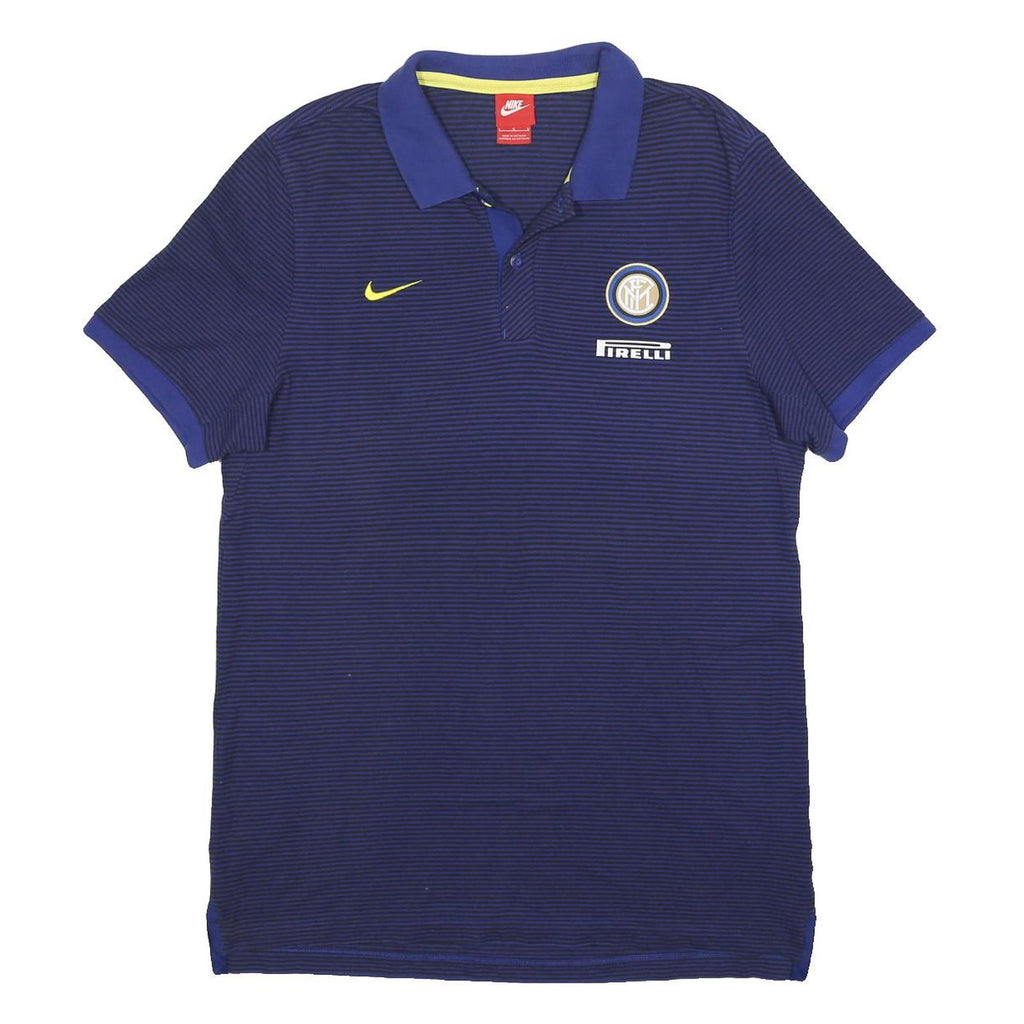 NIKE Mens Blue & Yellow Inter Milan Short Sleeve Striped Polo Shirt L Cotton