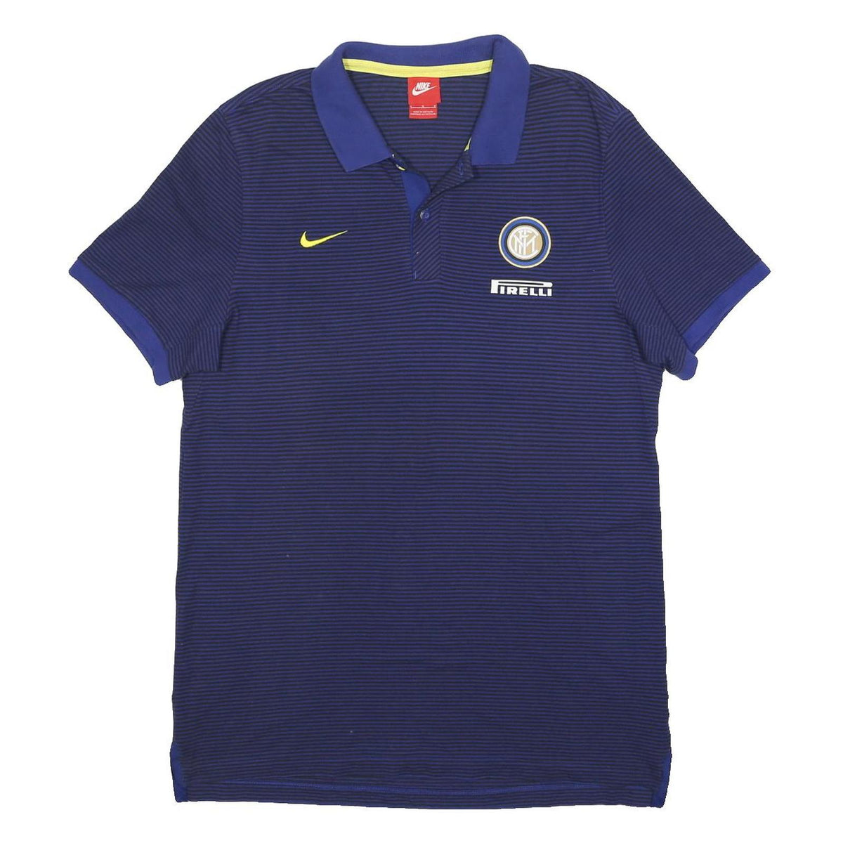 NIKE Mens Blue & Yellow Inter Milan Short Sleeve Striped Polo Shirt L Cotton