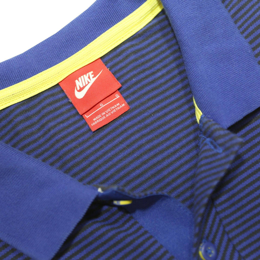 NIKE Mens Blue & Yellow Inter Milan Short Sleeve Striped Polo Shirt L Cotton