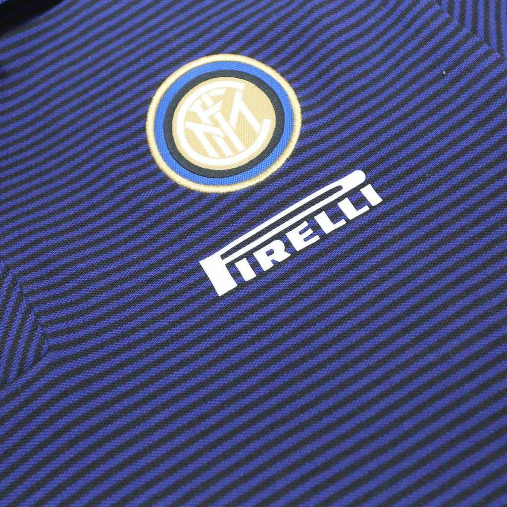 NIKE Mens Blue & Yellow Inter Milan Short Sleeve Striped Polo Shirt L Cotton
