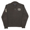 TOMMY HILFIGER Mens Brown Pullover Jumper Patterned Half Zip Rib Knit L Zip Neck