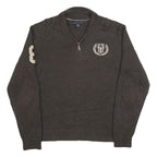 TOMMY HILFIGER Mens Brown Pullover Jumper Patterned Half Zip Rib Knit L Zip Neck