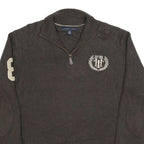 TOMMY HILFIGER Mens Brown Pullover Jumper Patterned Half Zip Rib Knit L Zip Neck