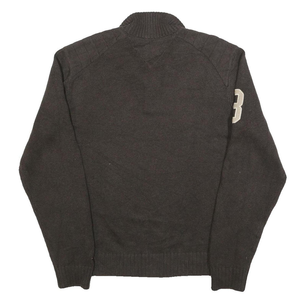 TOMMY HILFIGER Mens Brown Pullover Jumper Patterned Half Zip Rib Knit L Zip Neck