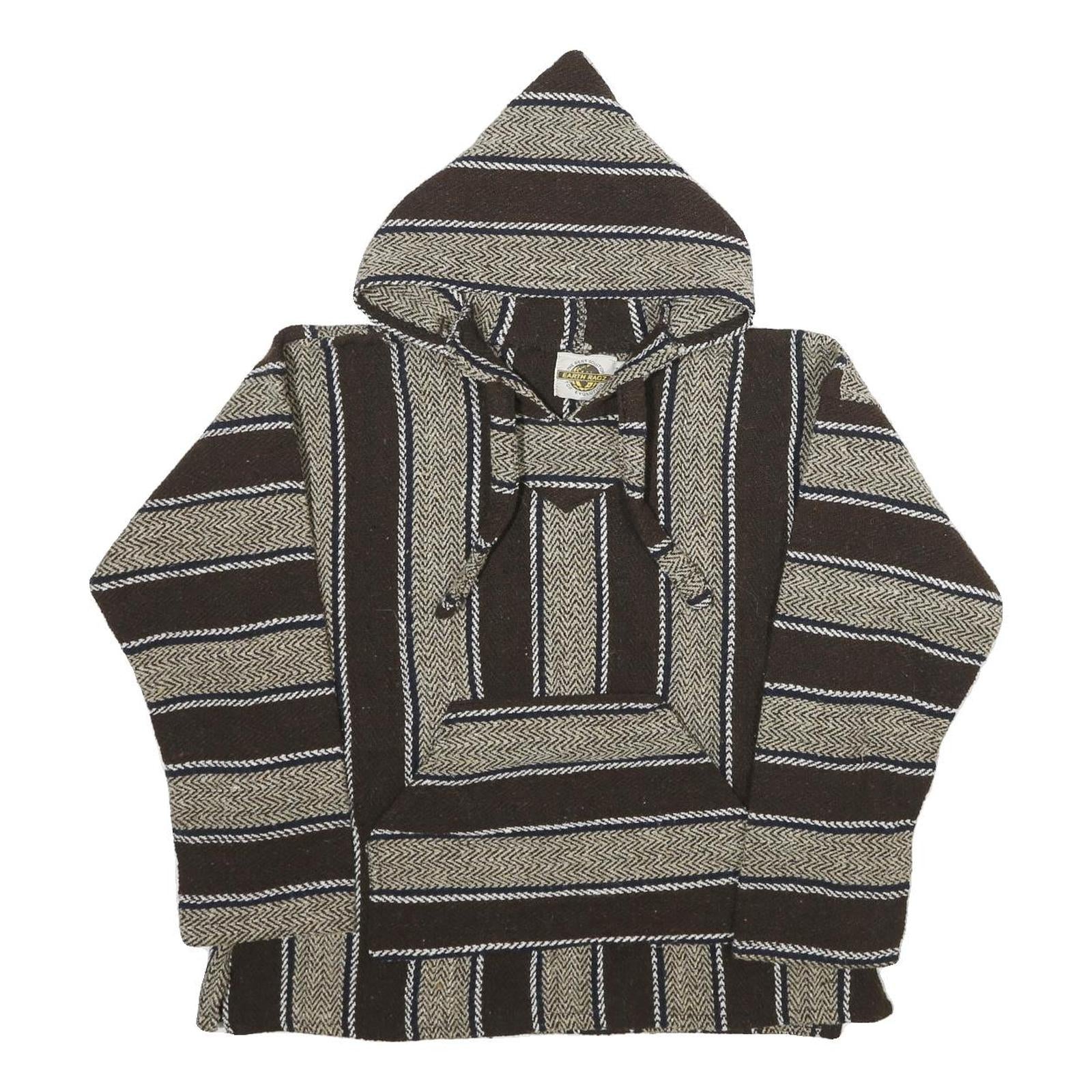 EARTH RAGZ Mens Brown & Cream Striped Pullover Hoodie S Mexican Baja Style