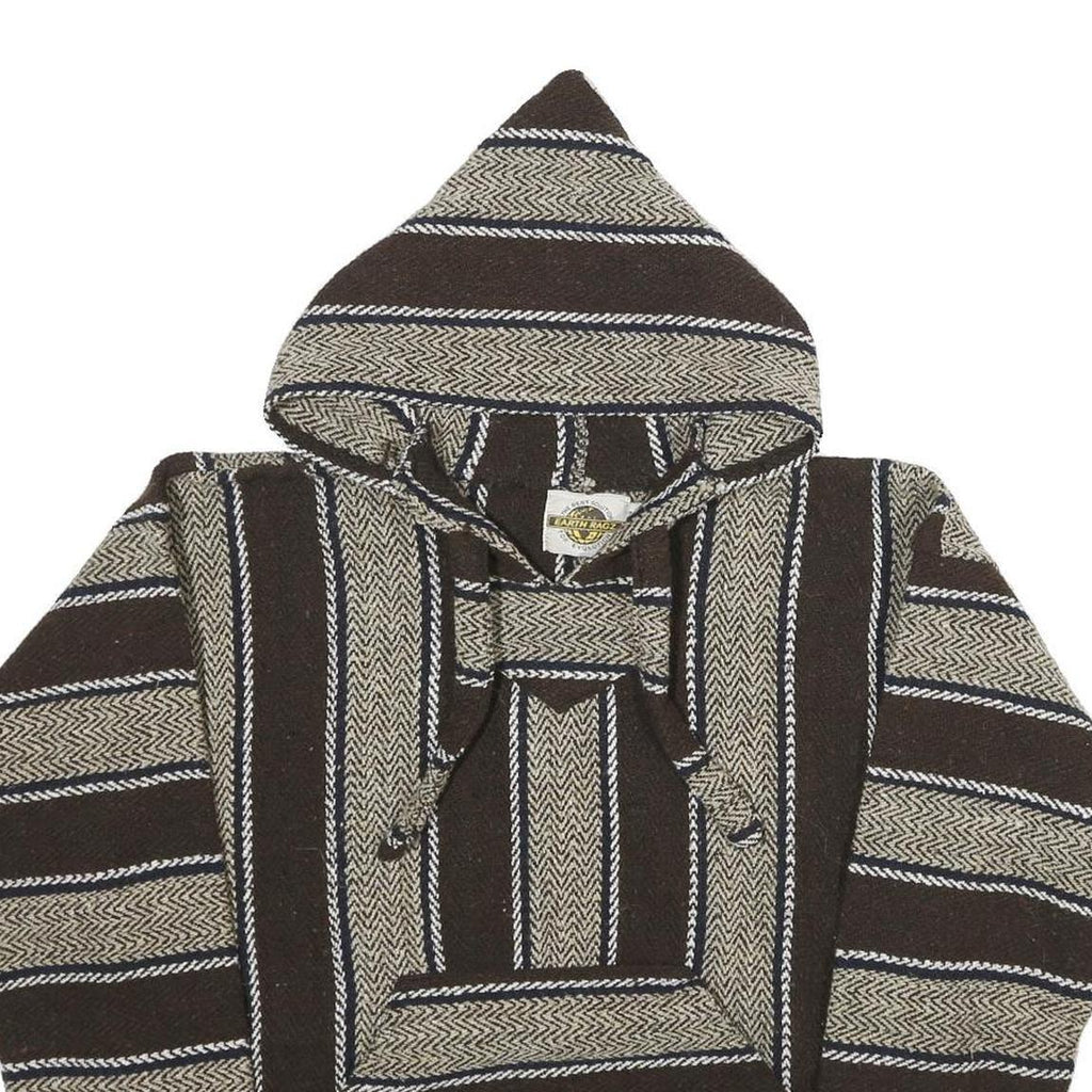 EARTH RAGZ Mens Brown & Cream Striped Pullover Hoodie S Mexican Baja Style
