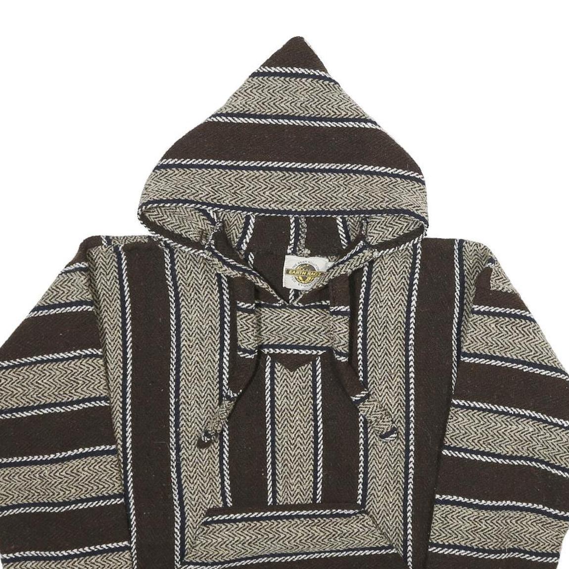 EARTH RAGZ Mens Brown & Cream Striped Pullover Hoodie S Mexican Baja Style