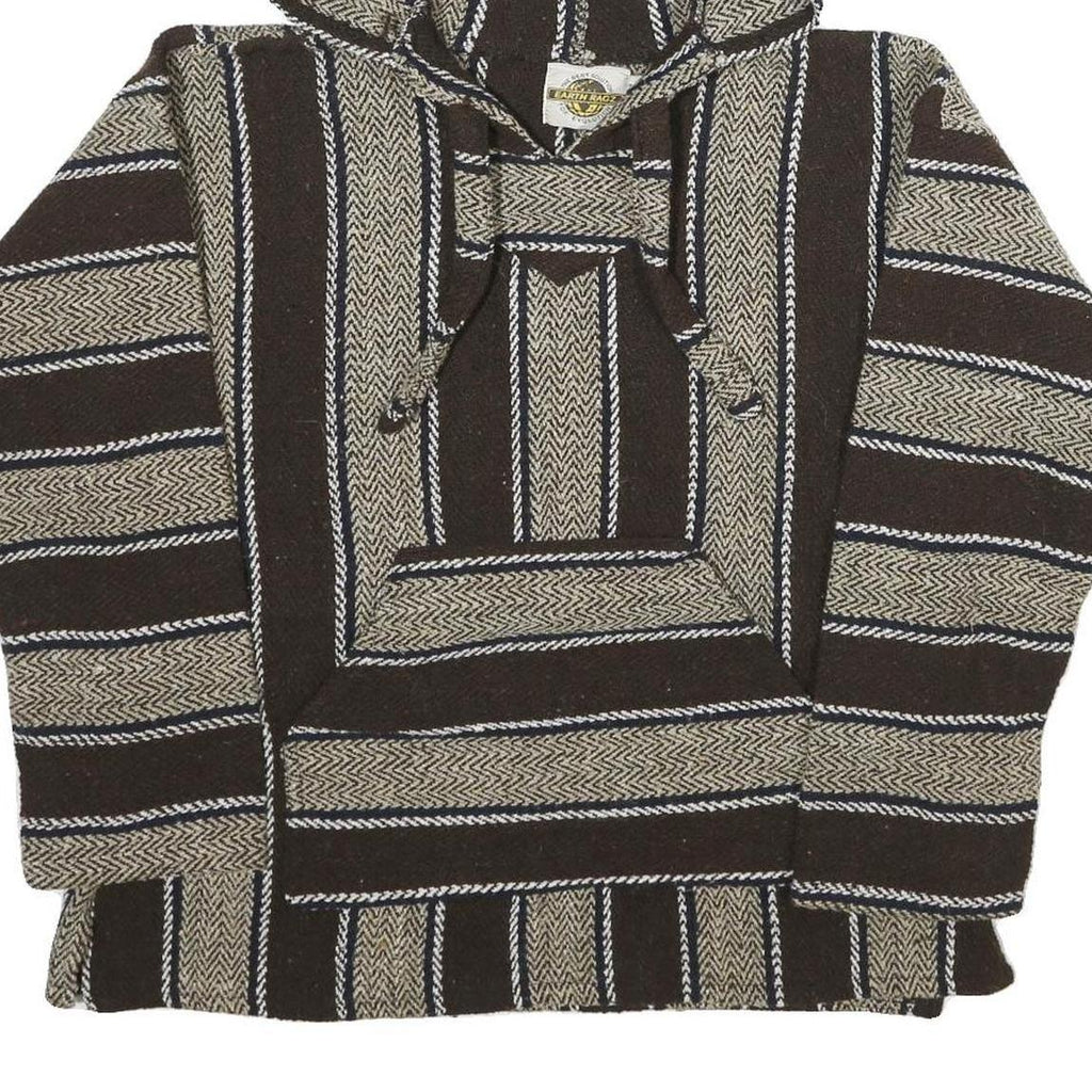 EARTH RAGZ Mens Brown & Cream Striped Pullover Hoodie S Mexican Baja Style
