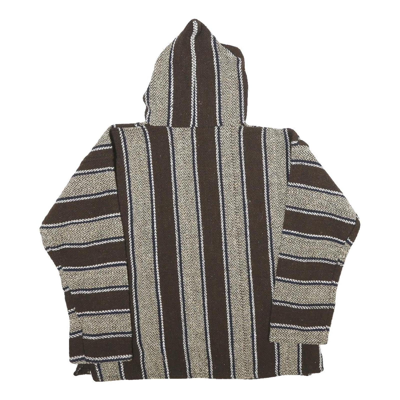 EARTH RAGZ Mens Brown & Cream Striped Pullover Hoodie S Mexican Baja Style