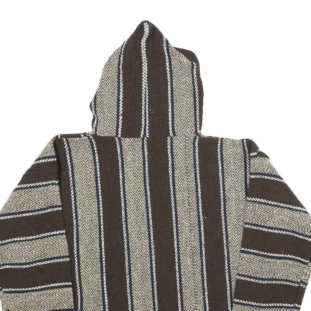 EARTH RAGZ Mens Brown & Cream Striped Pullover Hoodie S Mexican Baja Style